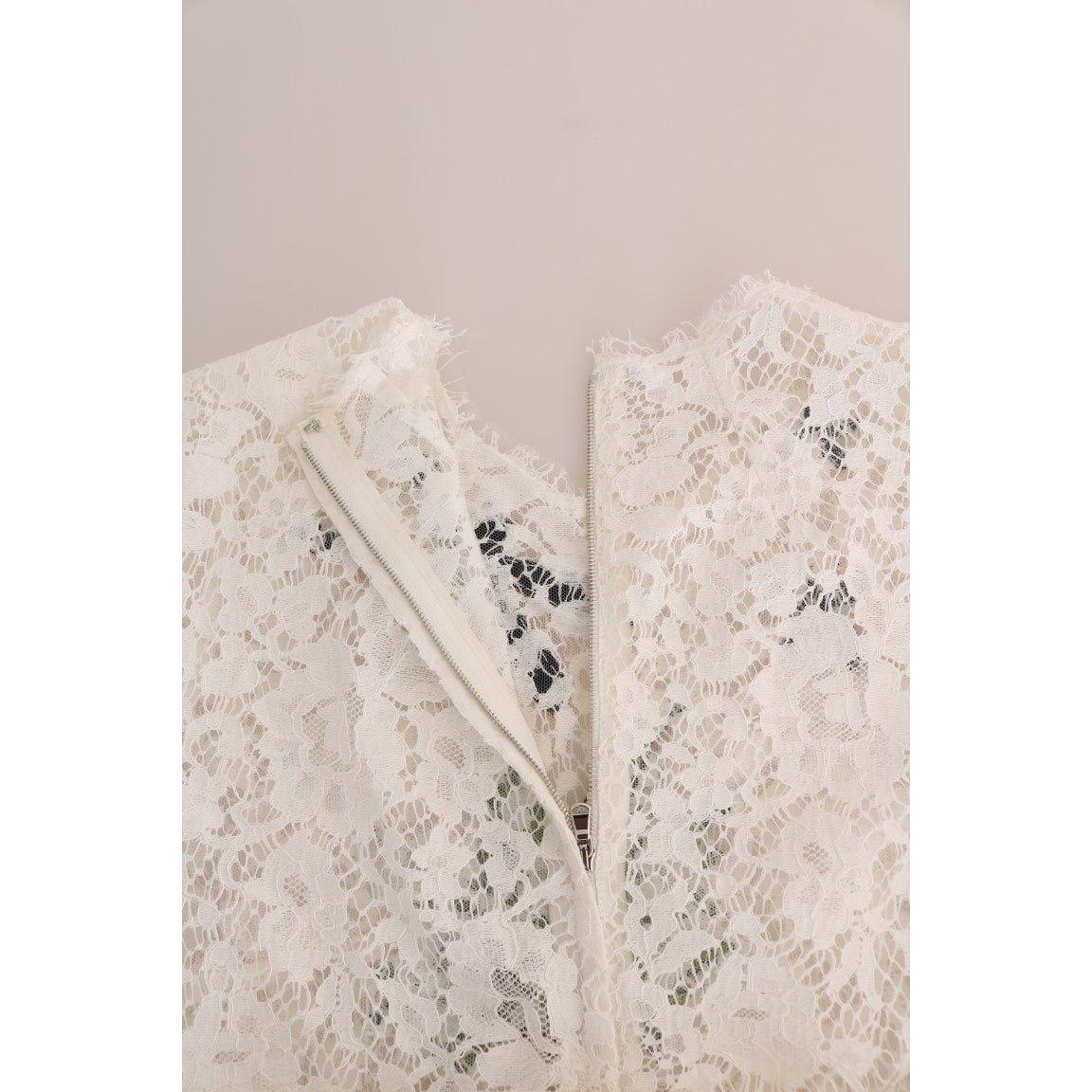 Dolce & Gabbana Elegant White Lace Embellished Mini Blouse Dolce & Gabbana Gray