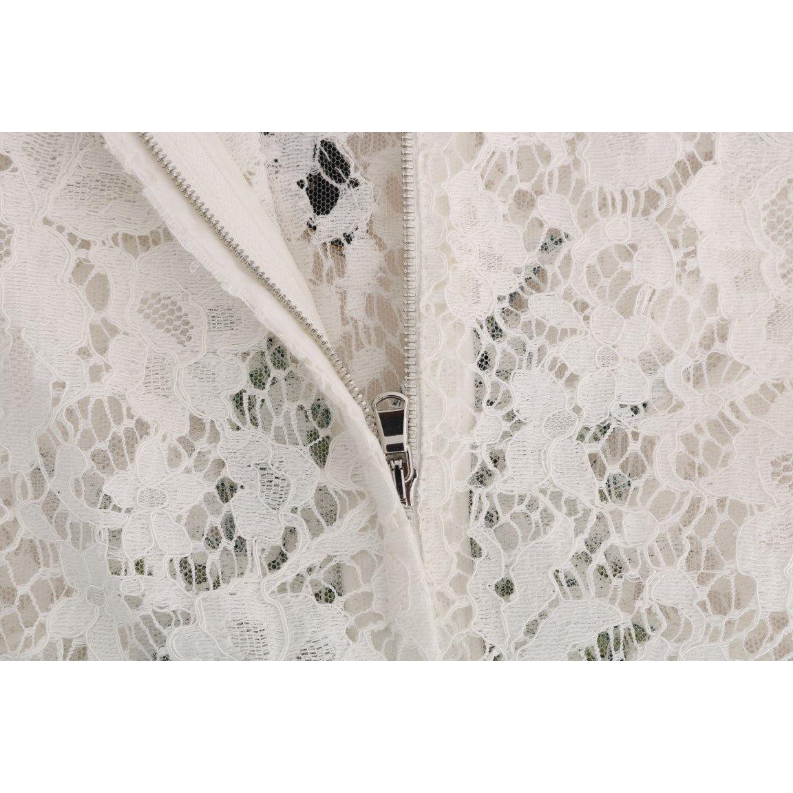 Dolce & Gabbana Elegant White Lace Embellished Mini Blouse Dolce & Gabbana Gray