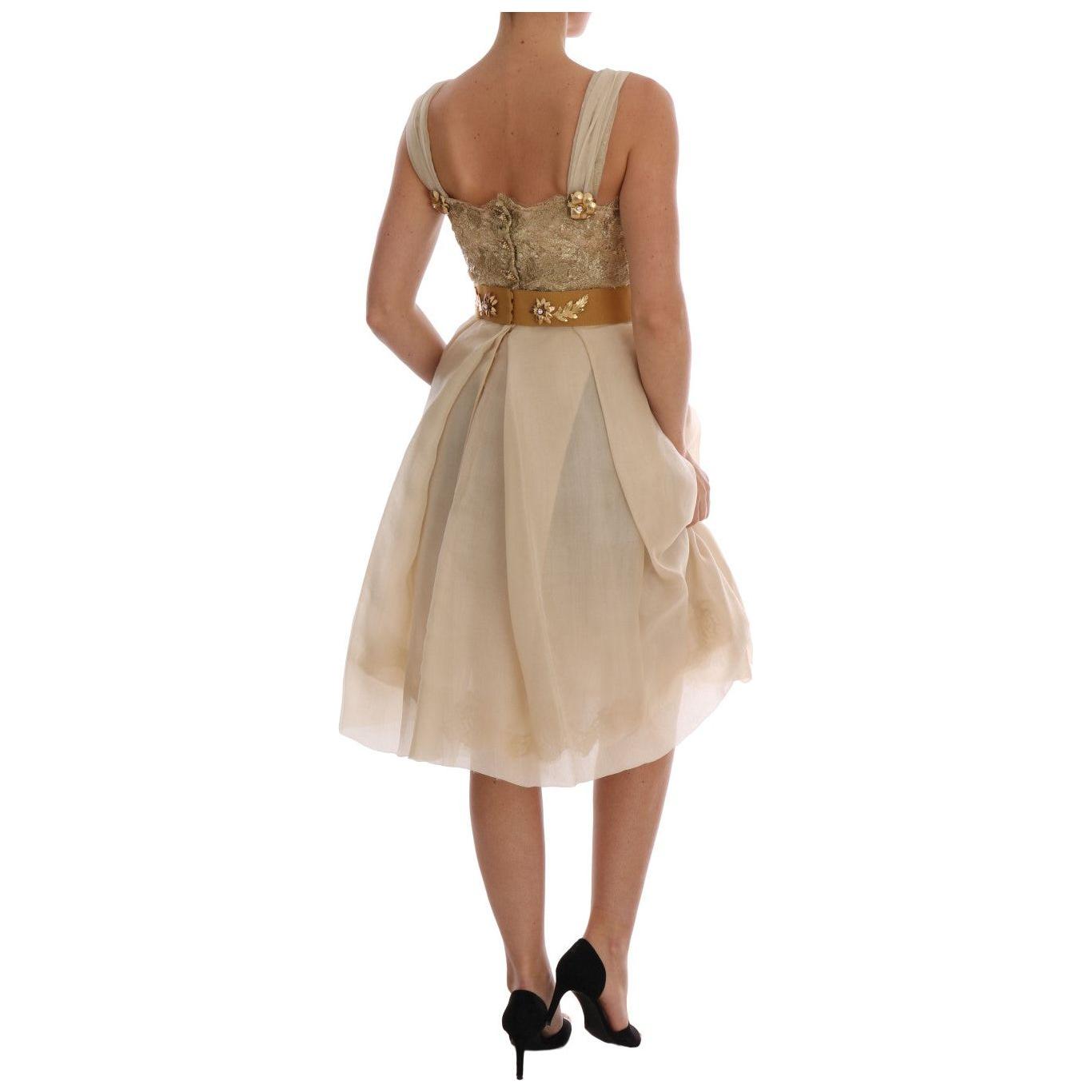 Dolce & Gabbana Elegant Embellished Lace & Organza Silk Dress Dolce & Gabbana Rosy Brown