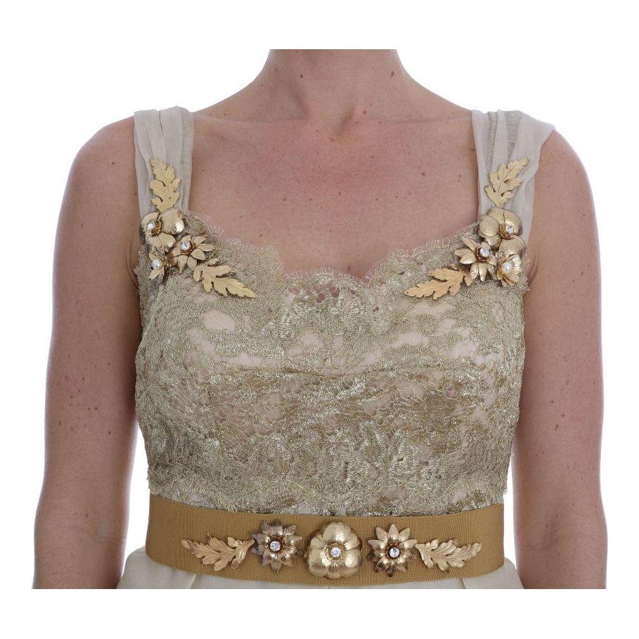 Dolce & Gabbana Elegant Embellished Lace & Organza Silk Dress Dolce & Gabbana Rosy Brown