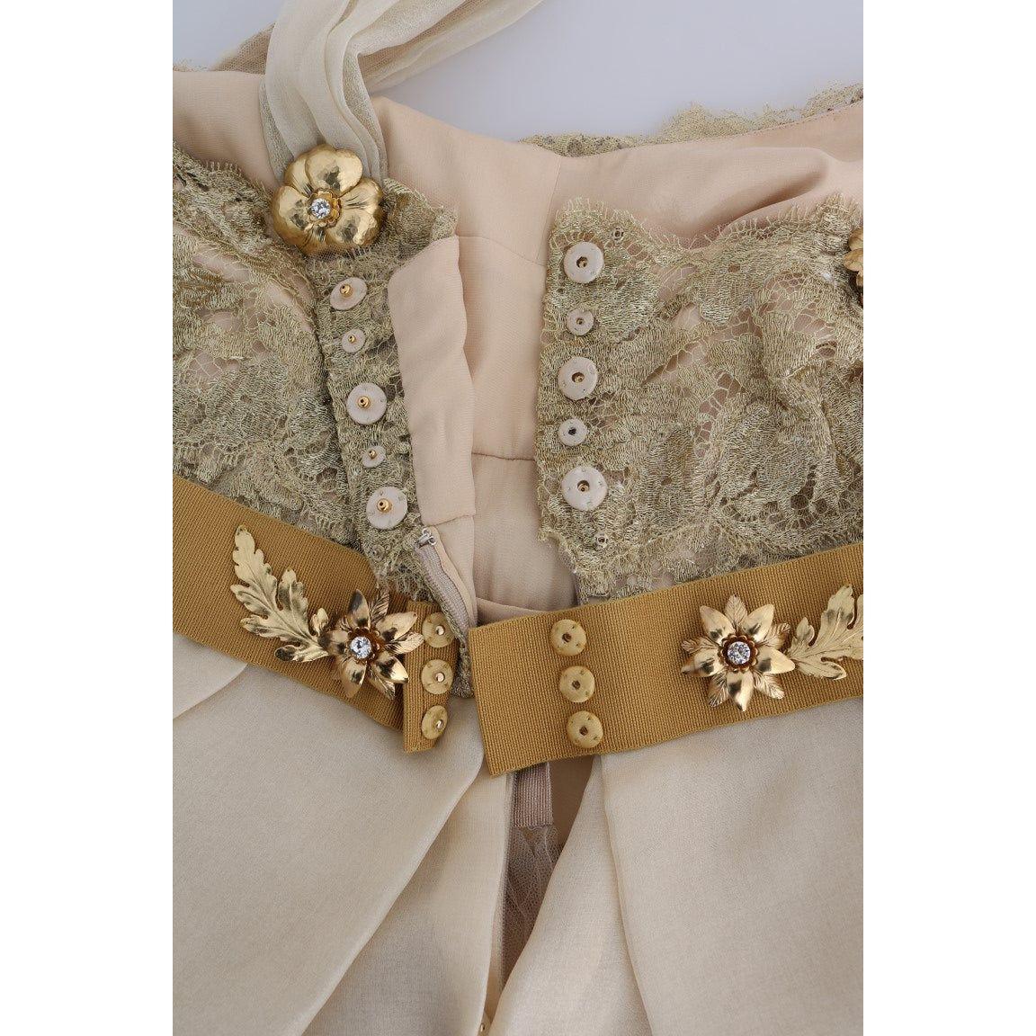 Dolce & Gabbana Elegant Embellished Lace & Organza Silk Dress Dolce & Gabbana Rosy Brown