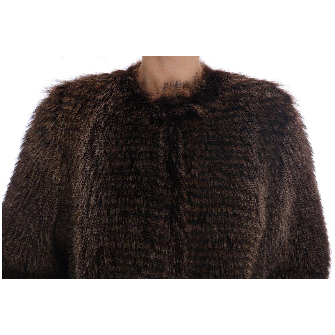 Dolce & Gabbana Elegant Brown Raccoon Fur Knee-Length Coat Coats & Jackets Dolce & Gabbana Black