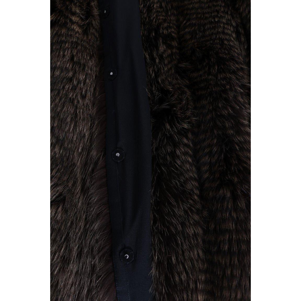 Dolce & Gabbana Elegant Brown Raccoon Fur Knee-Length Coat Coats & Jackets Dolce & Gabbana Black