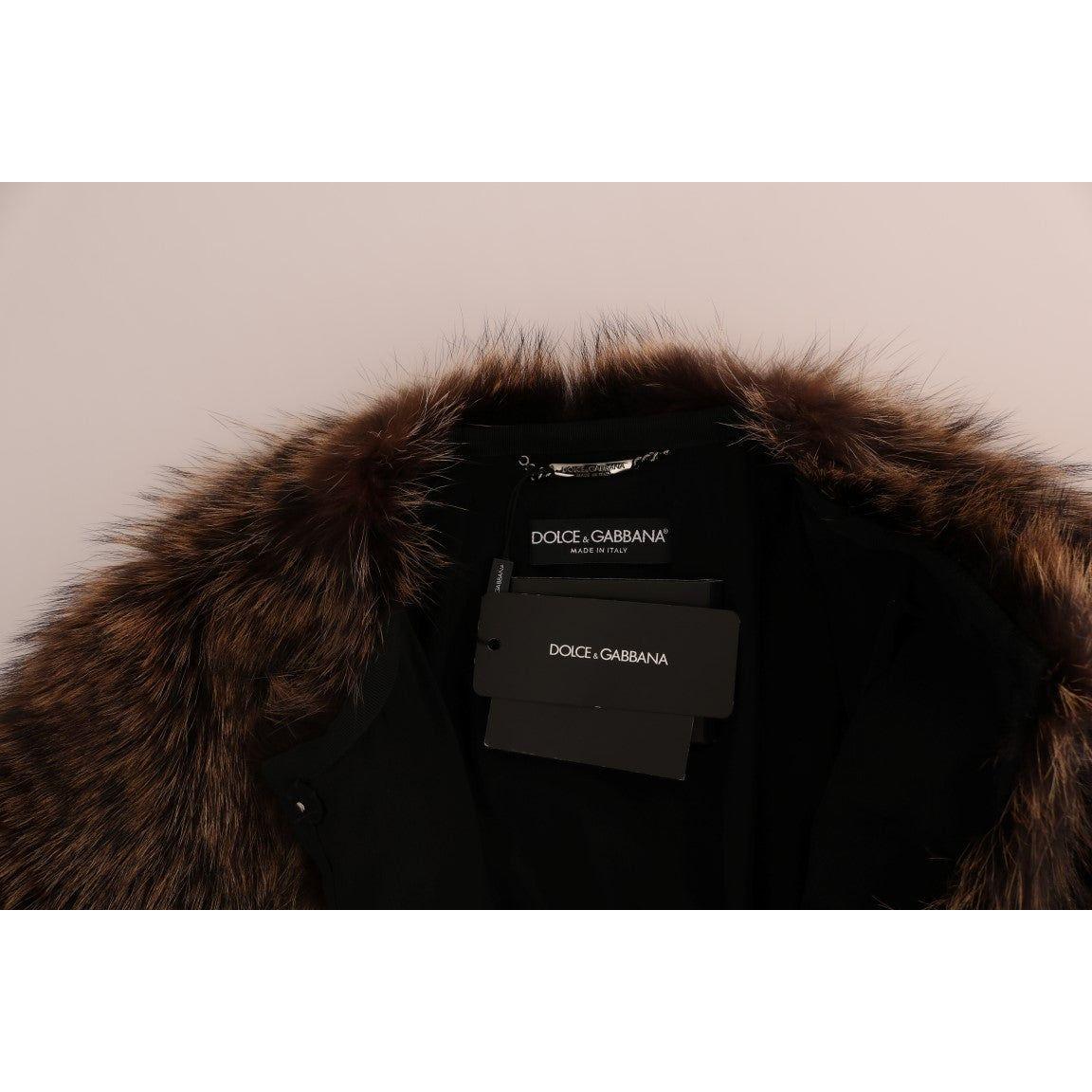 Dolce & Gabbana Elegant Brown Raccoon Fur Knee-Length Coat Coats & Jackets Dolce & Gabbana Black