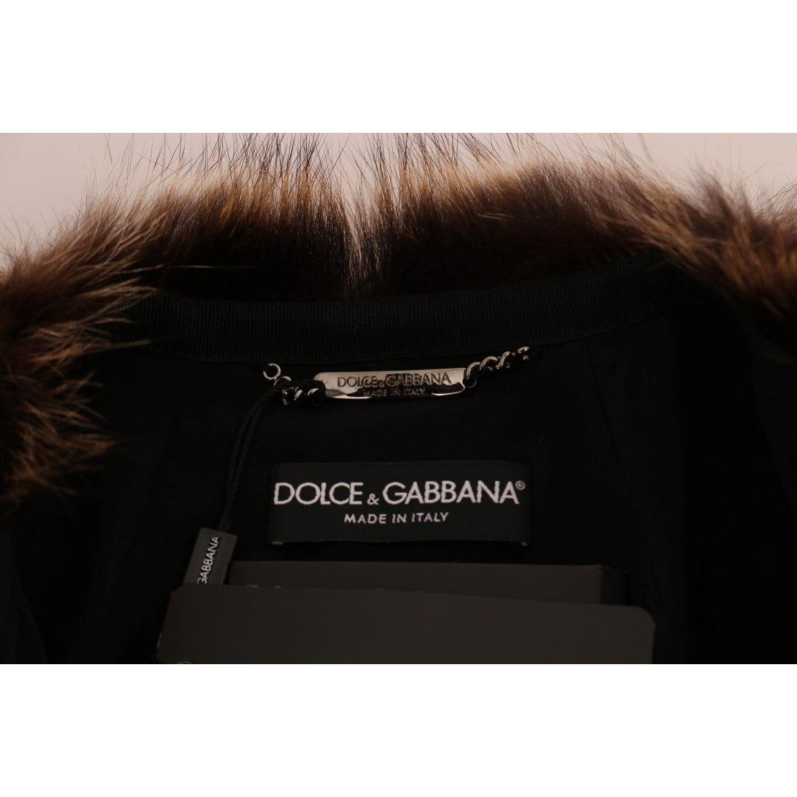 Dolce & Gabbana Elegant Brown Raccoon Fur Knee-Length Coat Coats & Jackets Dolce & Gabbana Rosy Brown