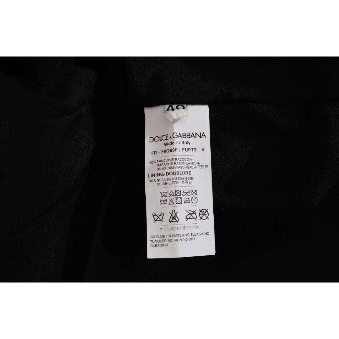 Dolce & Gabbana Elegant Brown Raccoon Fur Knee-Length Coat Coats & Jackets Dolce & Gabbana Gray