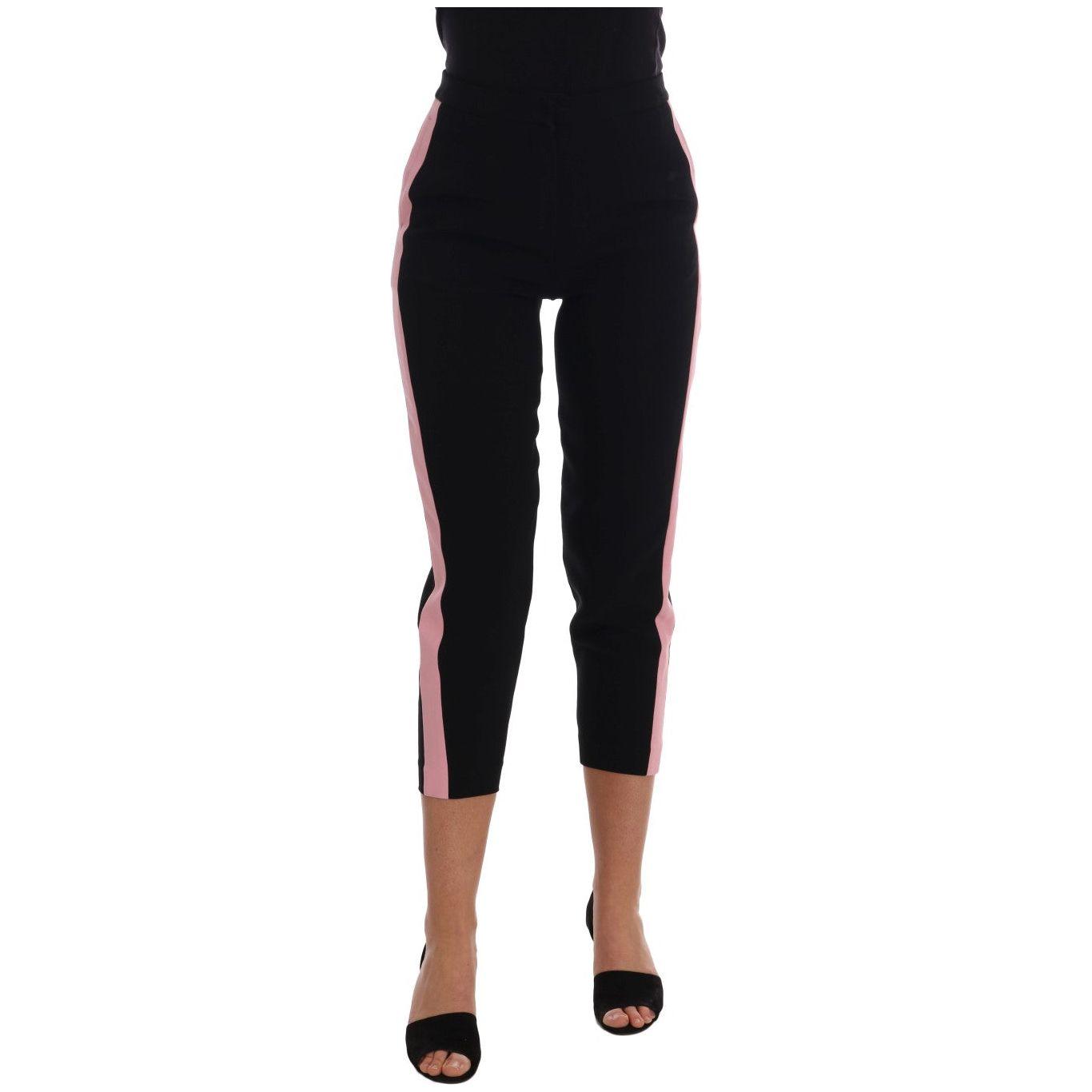 Dolce & Gabbana Chic Black Capri Pants with Pink Side Stripes Jeans & Pants Dolce & Gabbana Rosy Brown