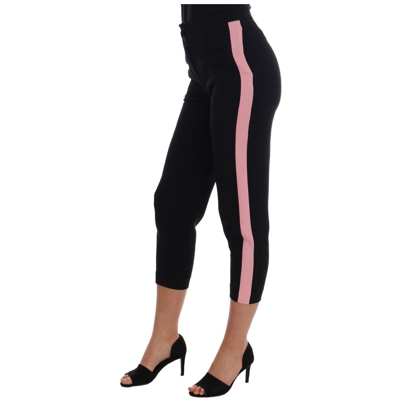 Dolce & Gabbana Chic Black Capri Pants with Pink Side Stripes Jeans & Pants Dolce & Gabbana Black