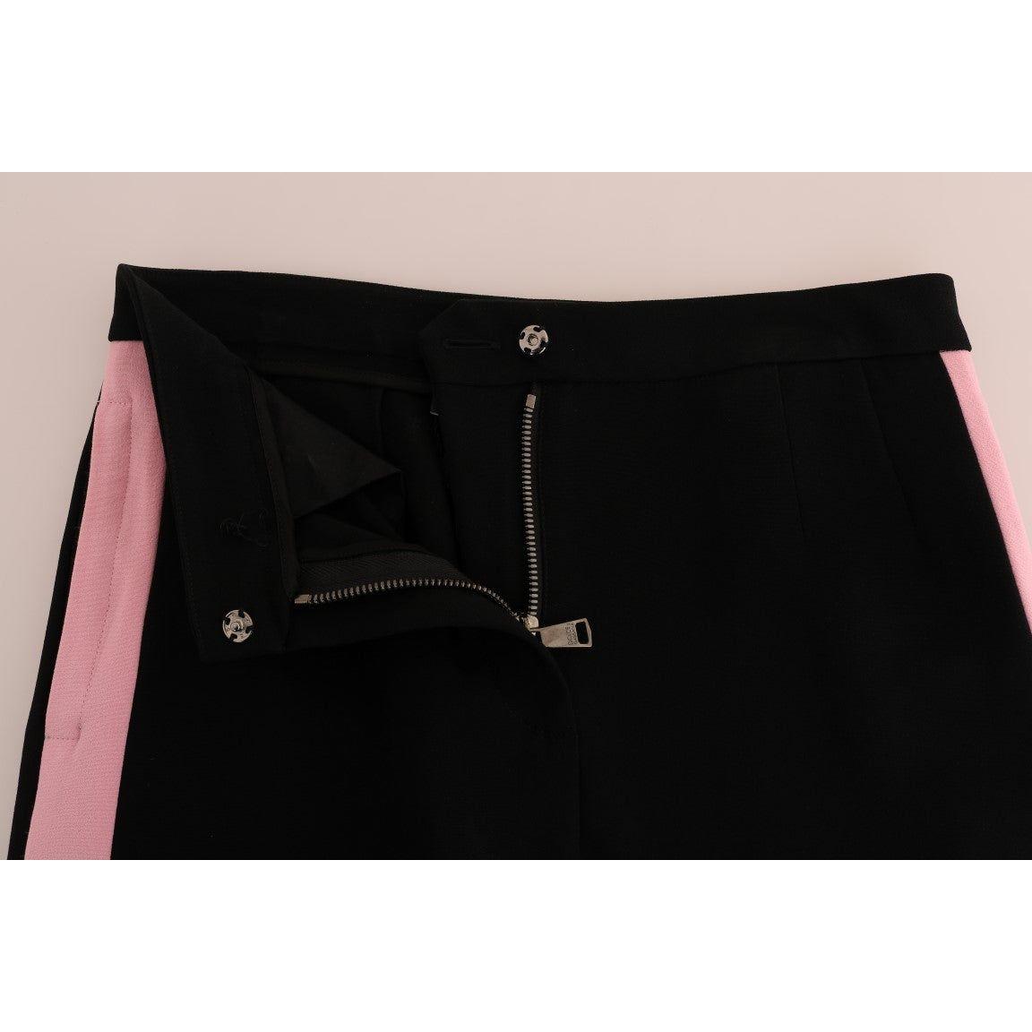 Dolce & Gabbana Chic Black Capri Pants with Pink Side Stripes Jeans & Pants Dolce & Gabbana Black