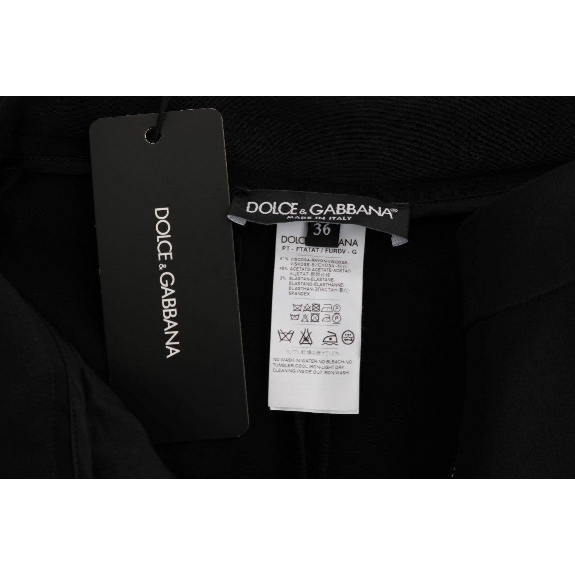 Dolce & Gabbana Chic Black Capri Pants with Pink Side Stripes Jeans & Pants Dolce & Gabbana Black