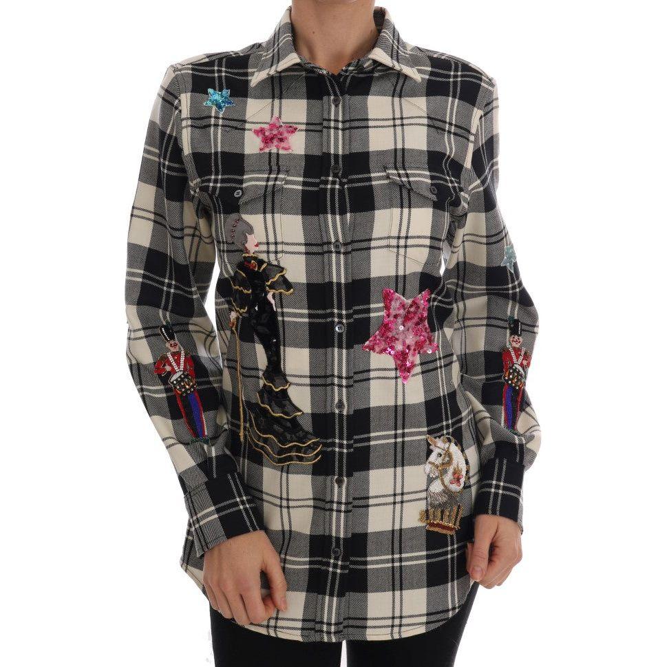 Dolce & Gabbana Enchanted Sequin Checkered Wool Shirt Dolce & Gabbana Dark Slate Gray
