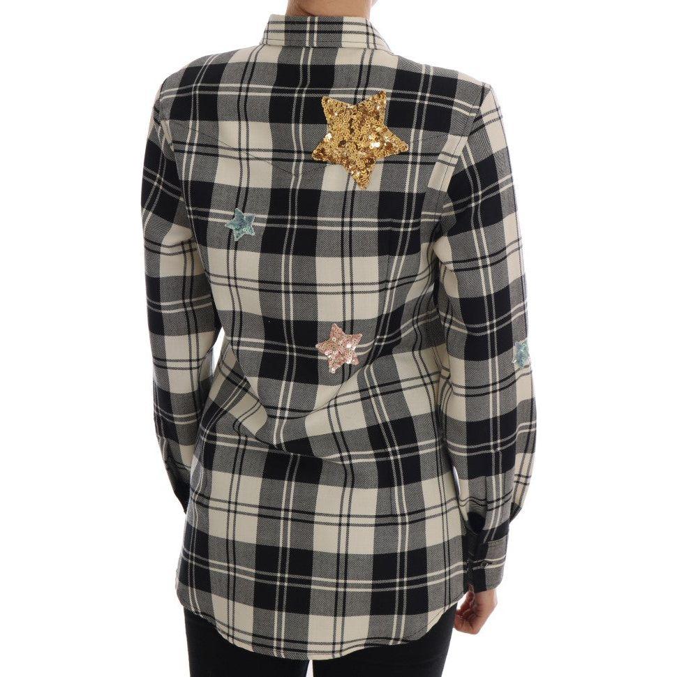 Dolce & Gabbana Enchanted Sequin Checkered Wool Shirt Dolce & Gabbana Dark Slate Gray