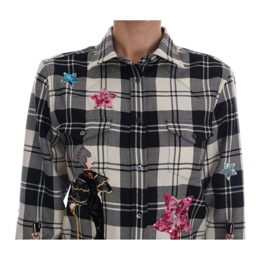 Dolce & Gabbana Enchanted Sequin Checkered Wool Shirt Dolce & Gabbana Dark Slate Gray