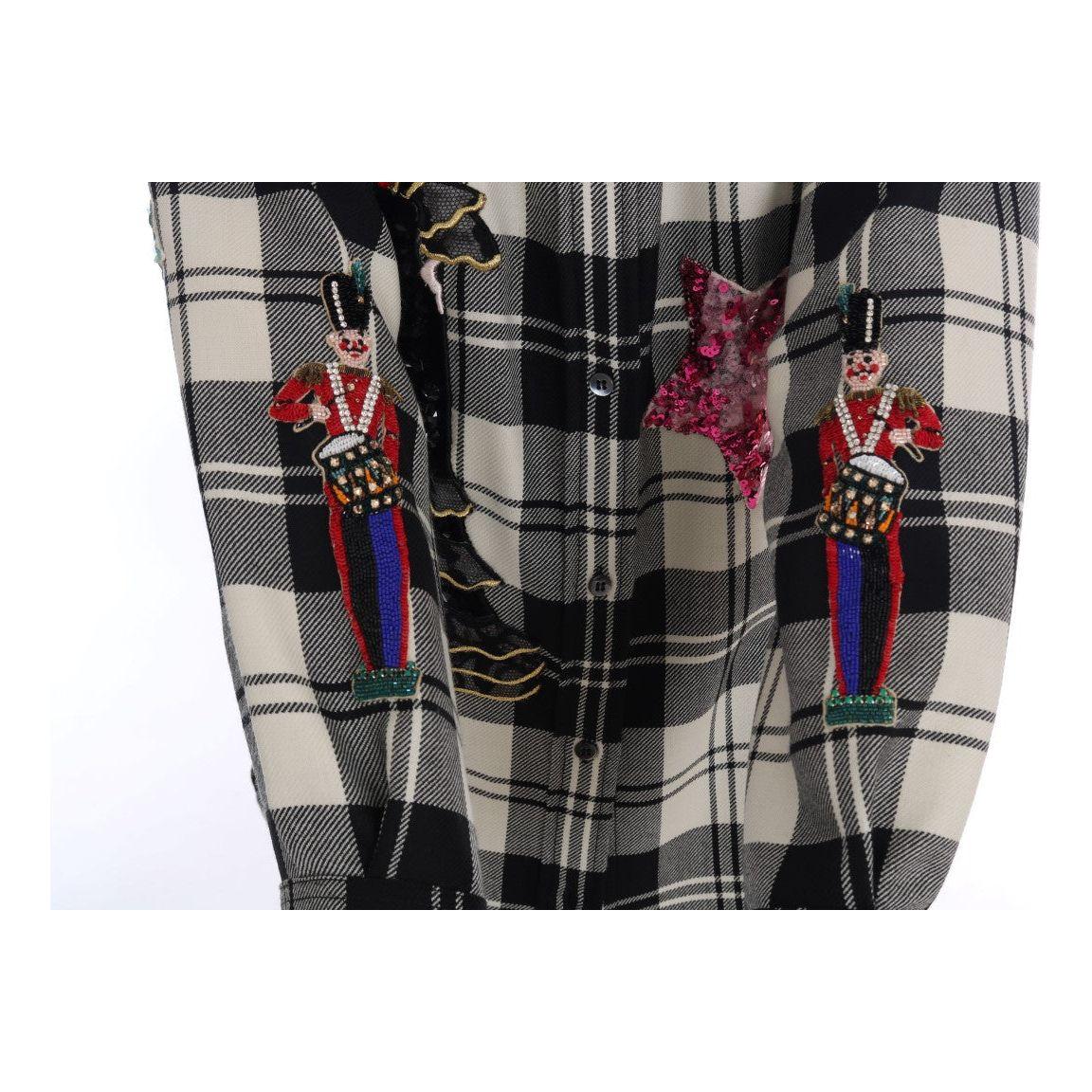 Dolce & Gabbana Enchanted Sequin Checkered Wool Shirt Dolce & Gabbana Dark Slate Gray