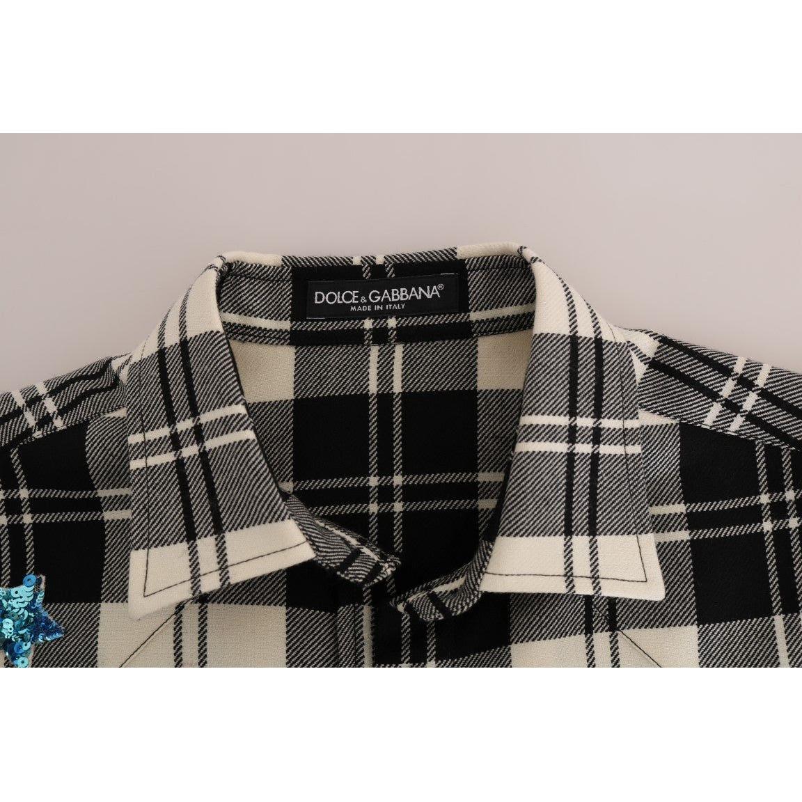 Dolce & Gabbana Enchanted Sequin Checkered Wool Shirt Dolce & Gabbana Gray