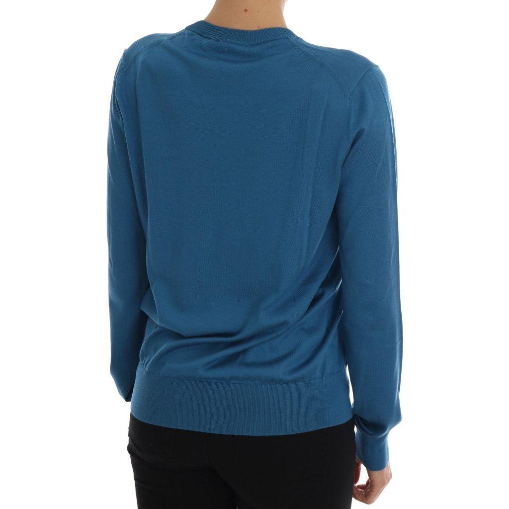 Dolce & Gabbana Blue Silk Sequined Capri Pullover Sweater Dolce & Gabbana Dark Slate Gray