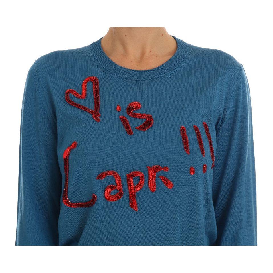 Dolce & Gabbana Blue Silk Sequined Capri Pullover Sweater Dolce & Gabbana Dark Slate Gray