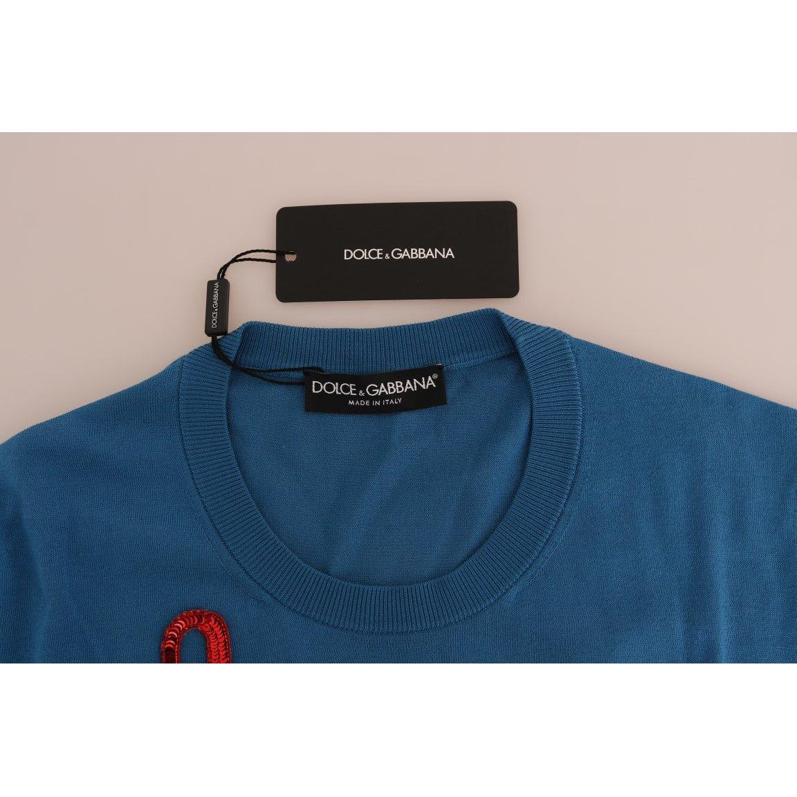 Dolce & Gabbana Blue Silk Sequined Capri Pullover Sweater Dolce & Gabbana Gray