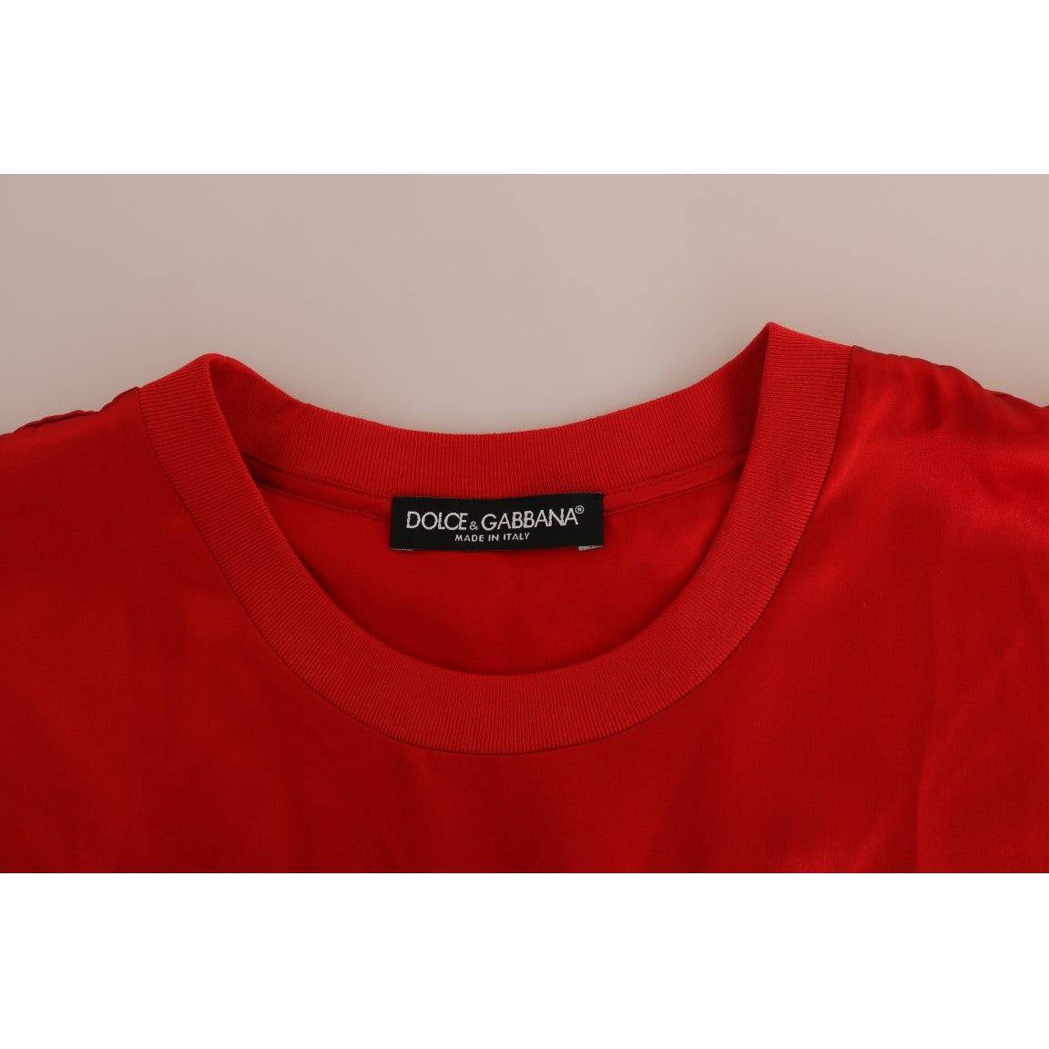 Dolce & Gabbana Red Silk Floral Embroidered Elegance Top Dolce & Gabbana Dark Gray