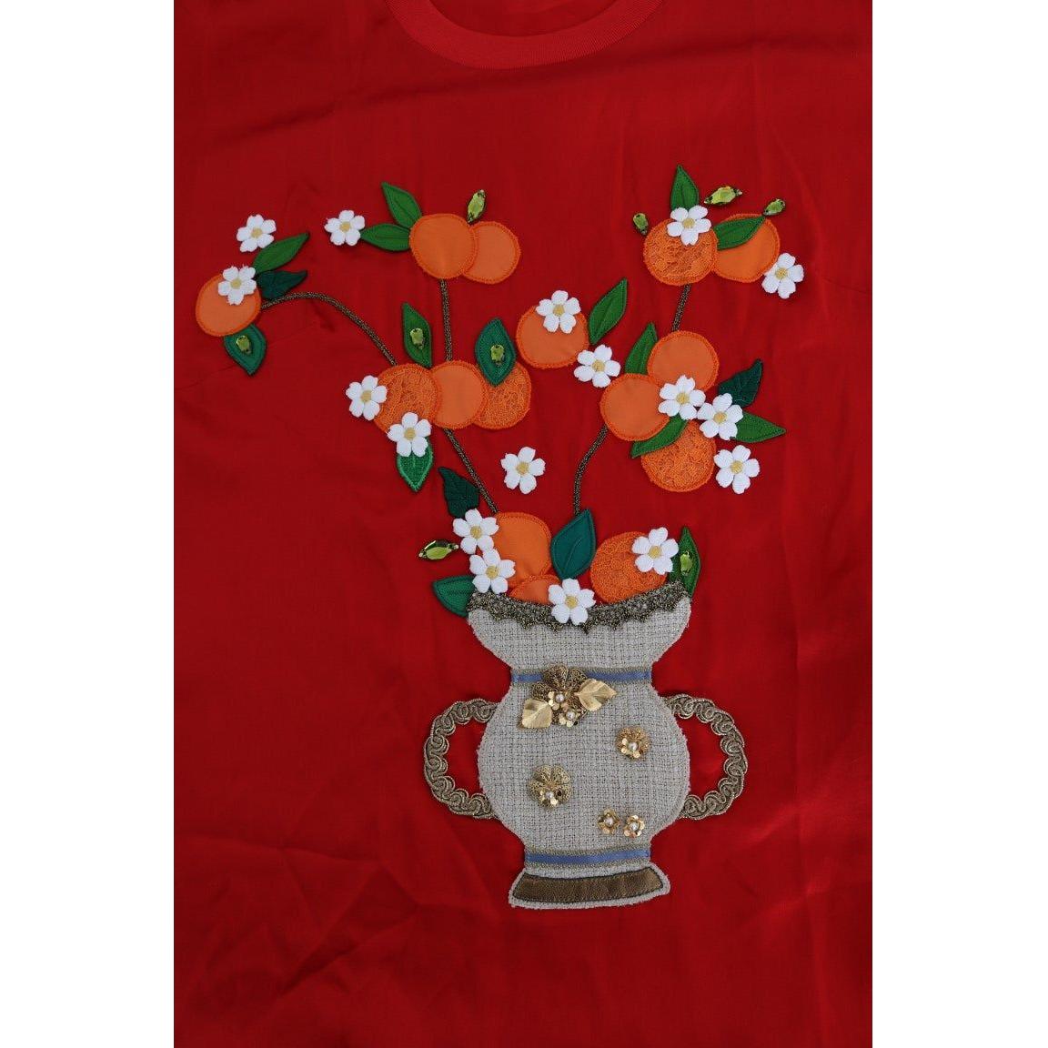Dolce & Gabbana Red Silk Floral Embroidered Elegance Top Dolce & Gabbana Dark Red