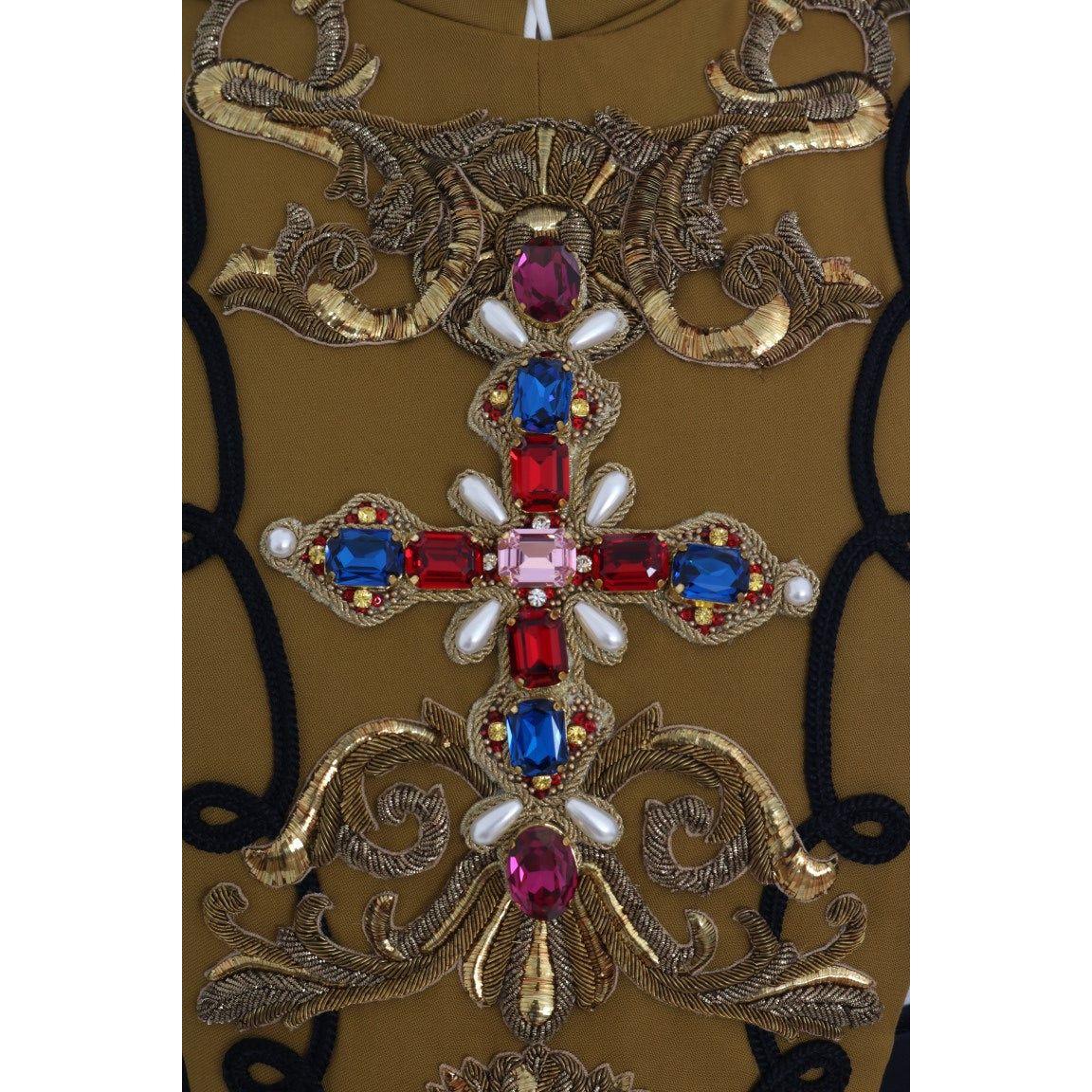 Dolce & Gabbana Runway Embellished Crystal Cross Vest Vest Jacket Dolce & Gabbana Dark Olive Green