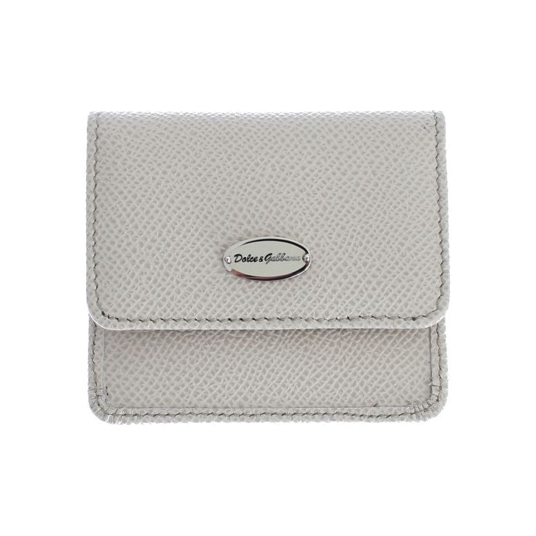 Dolce & Gabbana Sleek White Leather Condom Case Wallet Wallet Dolce & Gabbana Gray