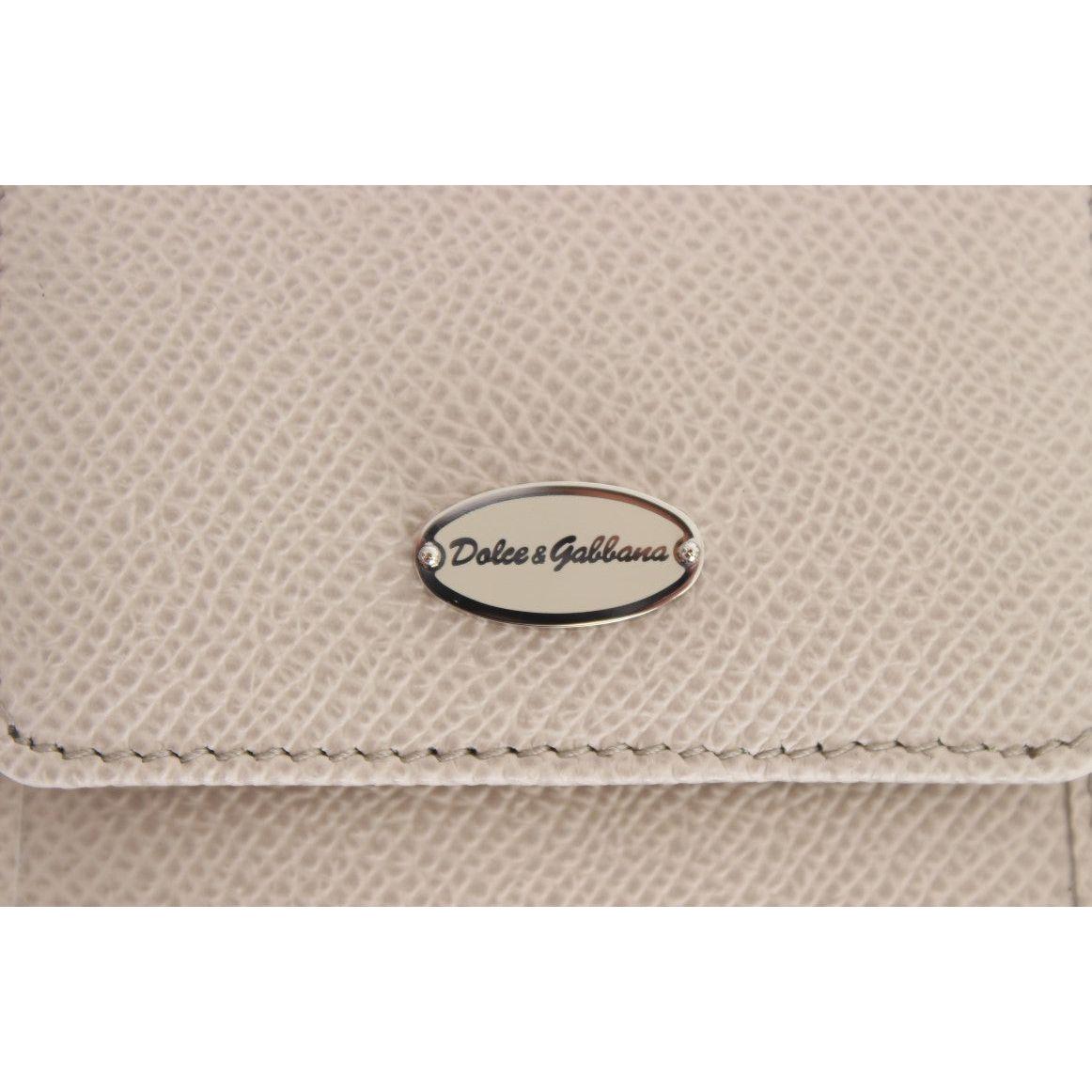 Dolce & Gabbana Sleek White Leather Condom Case Wallet Wallet Dolce & Gabbana Gray