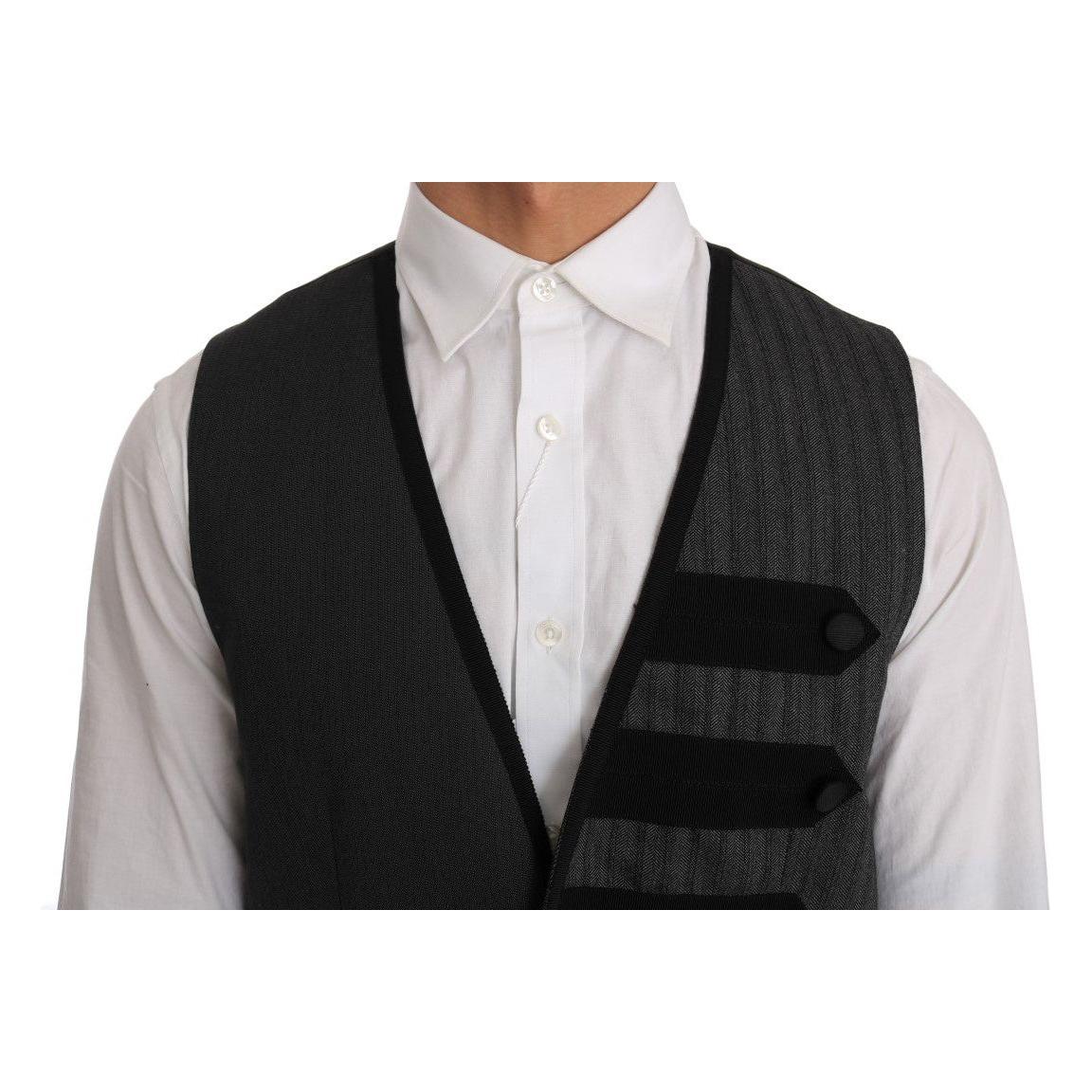 Dolce & Gabbana Gray Wool Patterned Slim Vest TSH2064-1