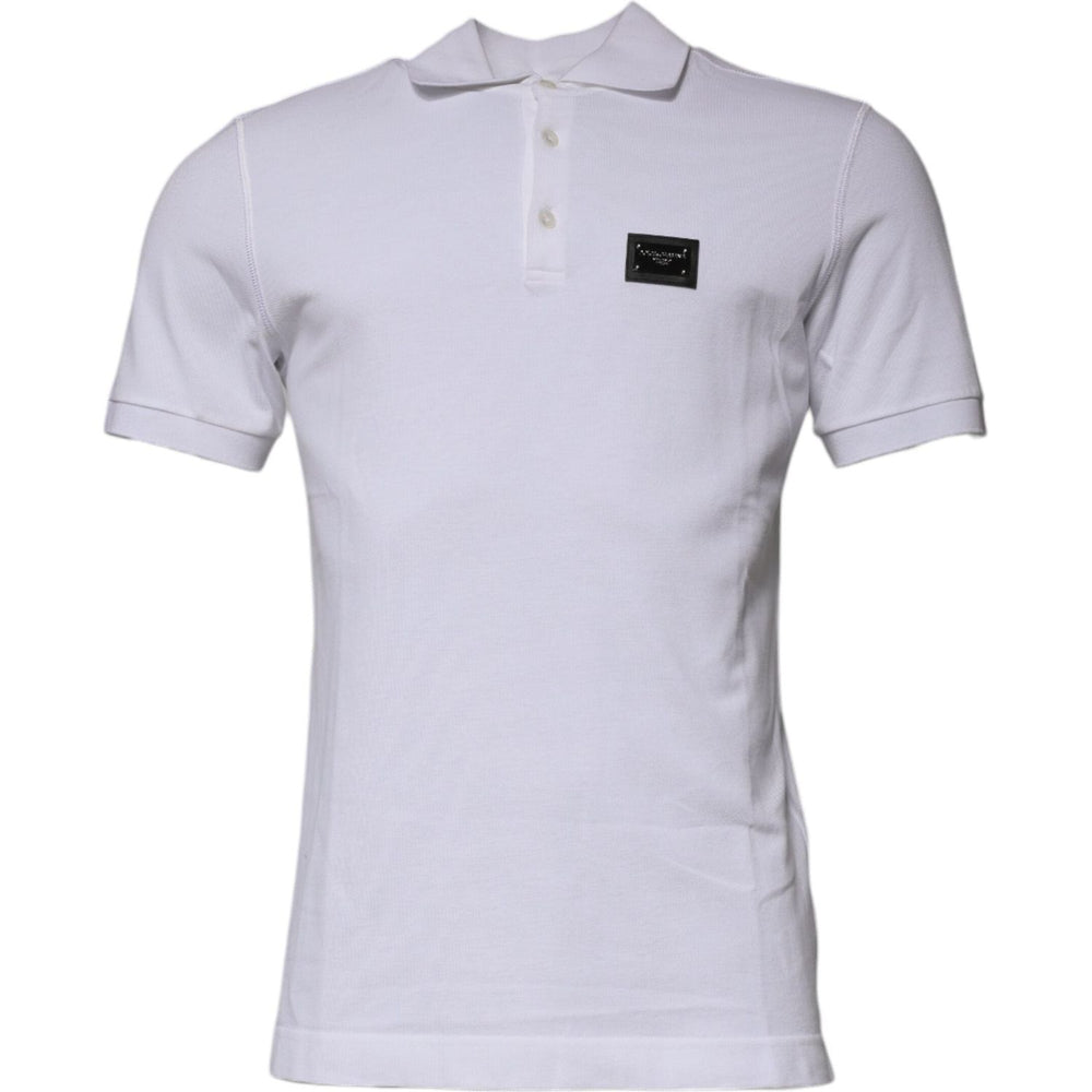 Dolce & Gabbana Dolce & Gabbana White Cotton Logo Plaque Collared Polo T-shirt TSH87488-50 1728,67345645728,Clothing,Dolce & Gabbana,IT50 | L,Material: 100% Cotton,Men,Men - Clothing,New with tags,T-Shirts - Men - Clothing,White