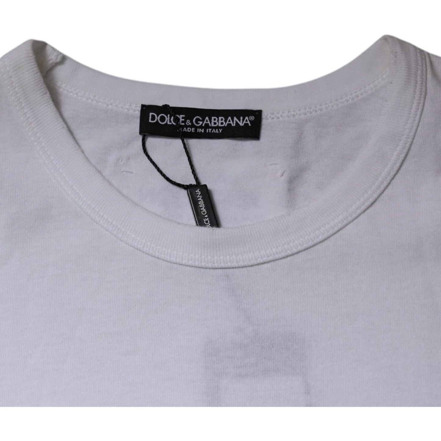 Dolce & Gabbana Dolce & Gabbana White Stripes Crew Neck Short Sleeves T-shirt TSH87496-48 1728,67345645728,Clothing,Dolce & Gabbana,IT48 | M,Material: 100% Cotton,Men,Men - Clothing,New with tags,T-Shirts - Men - Clothing,White