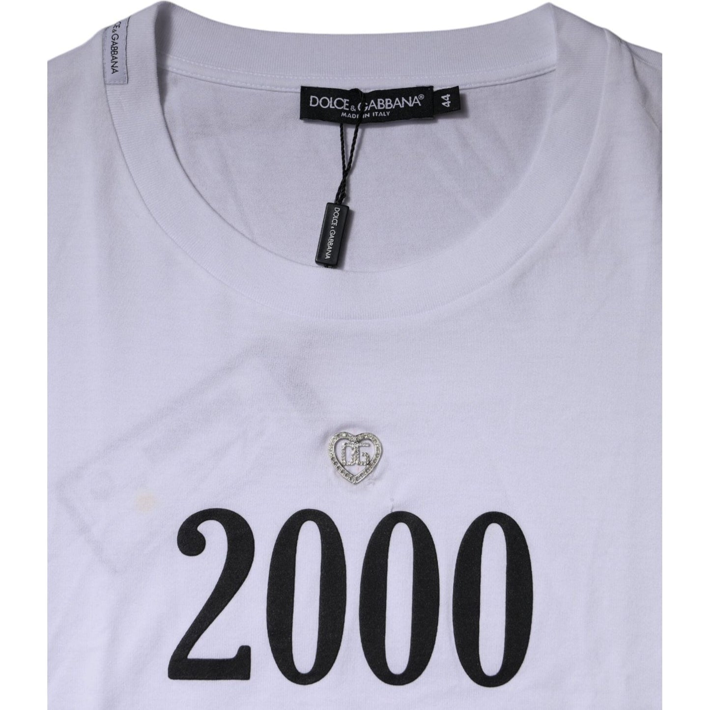 Dolce & Gabbana Dolce & Gabbana White Graphic Print Cotton Crew Neck T-shirt TSH87559-44 1728,67345645728,Clothing,Dolce & Gabbana,IT44 | XS,Material: 100% Cotton,Men,Men - Clothing,Preowned / Defect,T-Shirts - Men - Clothing,White