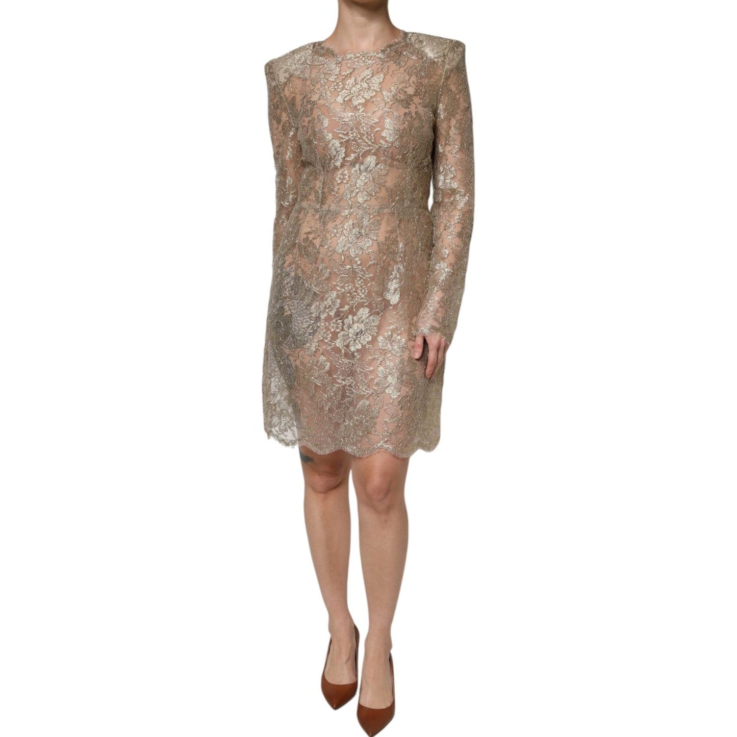 Dolce & Gabbana Dolce & Gabbana Gold Floral Lace A-line Sheath Mini Dress DR281297-44 1728,67345645728,Clothing,Dolce & Gabbana,Dresses - Women - Clothing,Gold,IT44 | L,Material: 68% Nylon 19% Polyester 13% Polyester Film Fiber,New with tags,Women,Women -