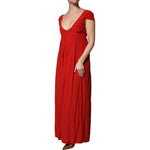 Dondup Red Acetate Short Sleeves Plunging Neckline Maxi Dress