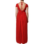 Dondup Red Acetate Short Sleeves Plunging Neckline Maxi Dress