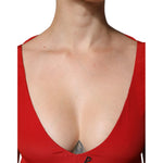 Dondup Red Acetate Short Sleeves Plunging Neckline Maxi Dress