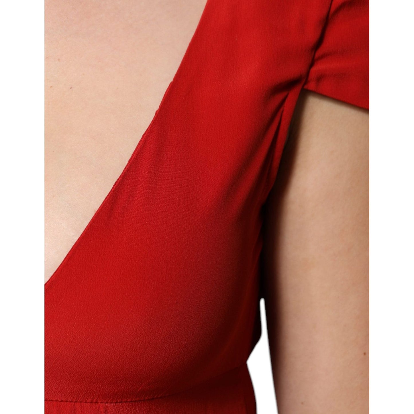 Dondup Red Acetate Short Sleeves Plunging Neckline Maxi Dress