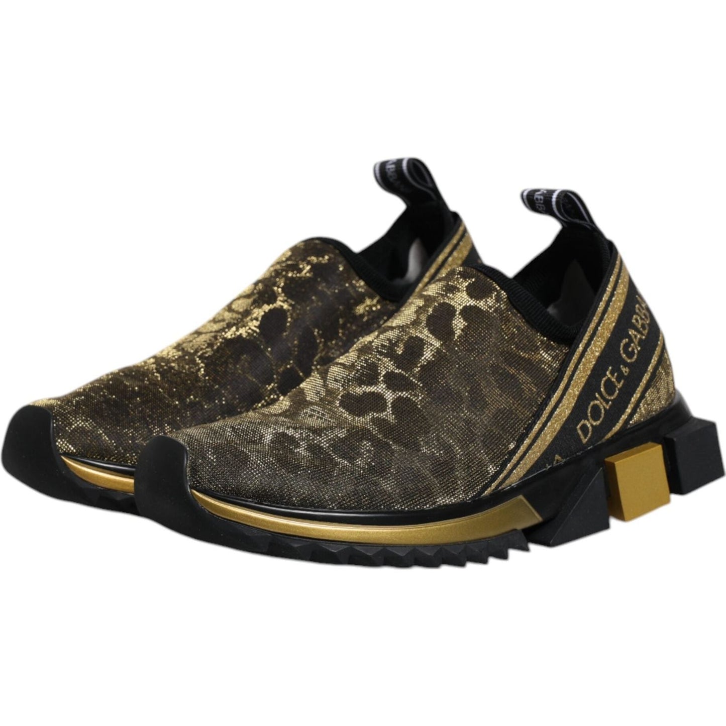 Dolce & Gabbana Gold Glitter Leopard Sorrento Sneakers Shoes