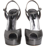Dolce & Gabbana Silver Leather Platform Heels Sandals Shoes