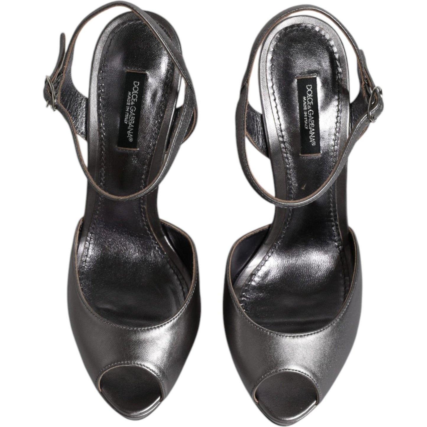 Dolce & Gabbana Silver Leather Platform Heels Sandals Shoes