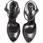 Dolce & Gabbana Silver Leather Platform Heels Sandals Shoes