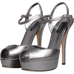 Dolce & Gabbana Silver Leather Platform Heels Sandals Shoes