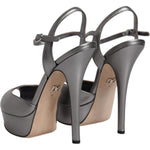 Dolce & Gabbana Silver Leather Platform Heels Sandals Shoes