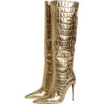 Dolce & Gabbana Dolce & Gabbana Gold Leather Stiletto Heels High Boots Shoes LA12252-37 1728,67345645728,Boots - Women - Shoes,Dolce & Gabbana,EU37/US7,EU39/US8.5,Gold,Material: Leather,New with tags,Shoes,Women,Women - Shoes