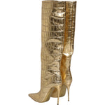 Dolce & Gabbana Dolce & Gabbana Gold Leather Stiletto Heels High Boots Shoes LA12252-37 1728,67345645728,Boots - Women - Shoes,Dolce & Gabbana,EU37/US7,EU39/US8.5,Gold,Material: Leather,New with tags,Shoes,Women,Women - Shoes