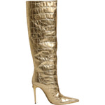 Dolce & Gabbana Dolce & Gabbana Gold Leather Stiletto Heels High Boots Shoes LA12252-37 1728,67345645728,Boots - Women - Shoes,Dolce & Gabbana,EU37/US7,EU39/US8.5,Gold,Material: Leather,New with tags,Shoes,Women,Women - Shoes