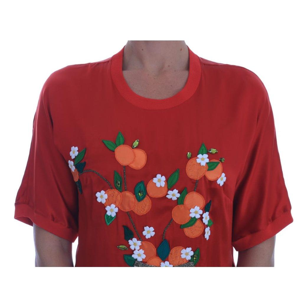 Dolce & Gabbana Elegant Red Silk Crystal-Embellished Blouse Dolce & Gabbana Brown