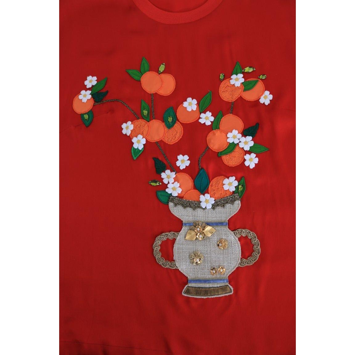 Dolce & Gabbana Elegant Red Silk Crystal-Embellished Blouse Dolce & Gabbana Brown
