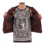 Dolce & Gabbana Exclusive Boxer Print Bordeaux Leather Jacket Coats & Jackets Dolce & Gabbana Dark Slate Gray