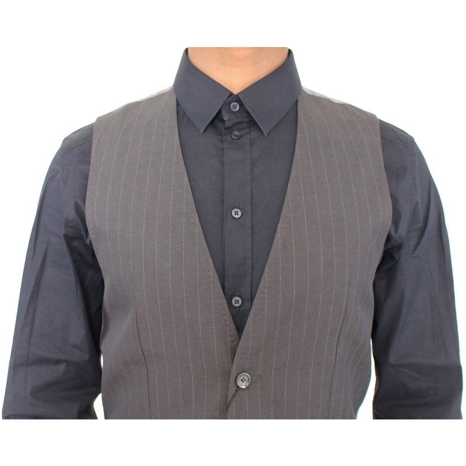 Dolce & Gabbana Elegant Gray Striped Dress Vest Dolce & Gabbana Dim Gray