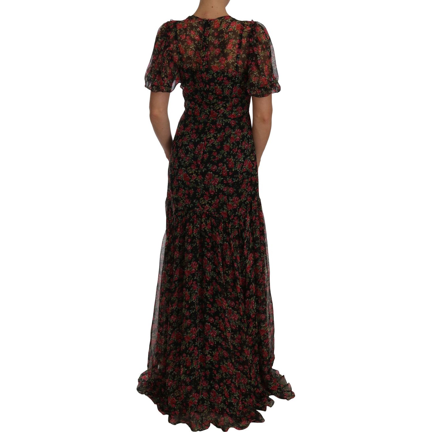 Dolce & Gabbana Elegant Floral A-Line Silk Dress Dolce & Gabbana Black